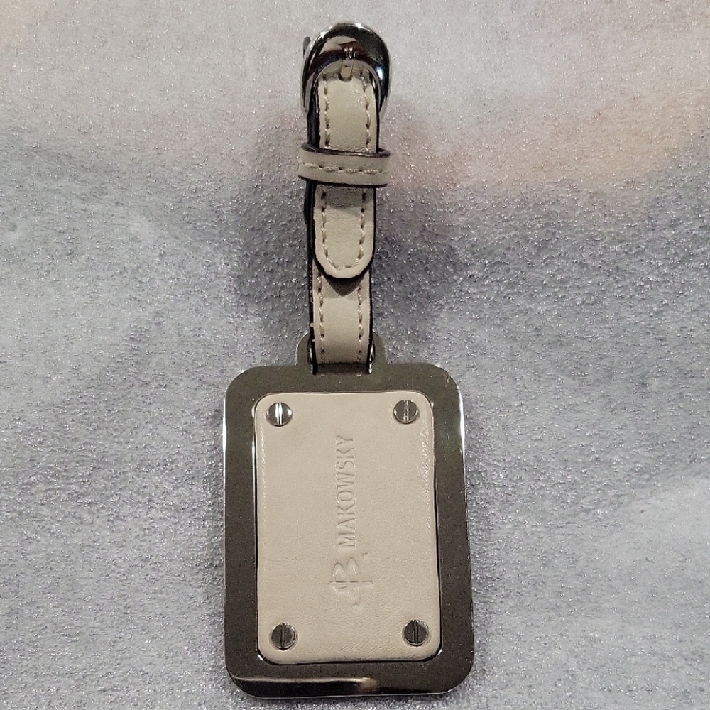 B. Makowsky Taupe Leather Luggage handbag Tag